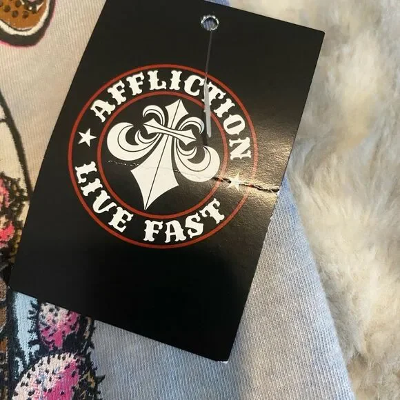 Affliction women’s skeleton Valley scoop neck t-shirt rhinestones cutouts NWT XS - Picture 10 of 11